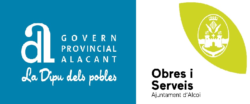 Logo Govern Provincial d'Alacant,La Dipu dels Pobles - Logo Obres i Serveis, Ajuntament d'Alcoi