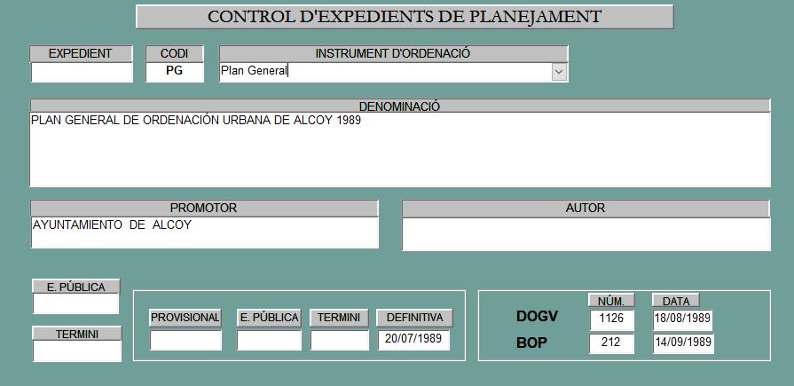 Ficha Plan General 1989 (Descripción detallada a continuación)