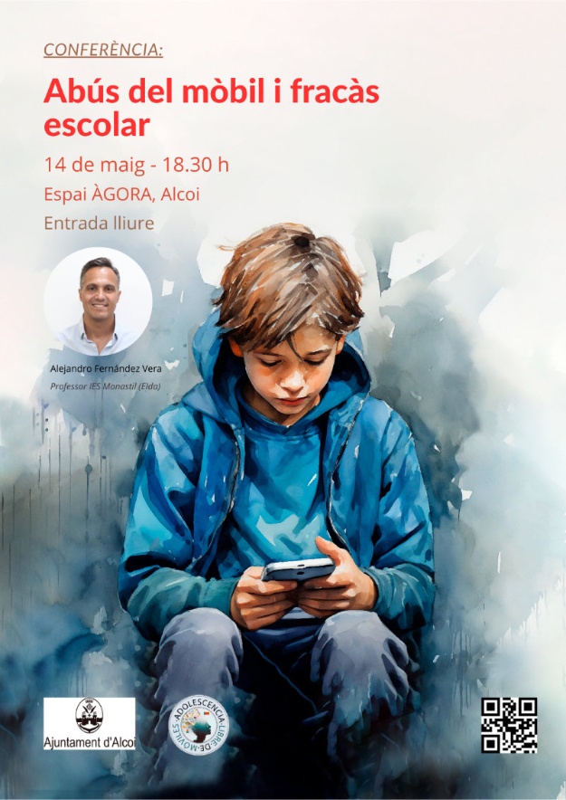 Cartell de la conferència del professor Alejandro Fernández sobre abús del mòbil i fracàs escolar
