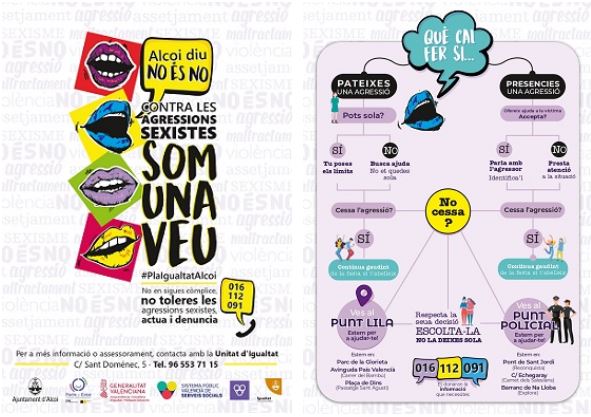 Cartell Contra les agressions sexistes (descripció detallada a continuació)