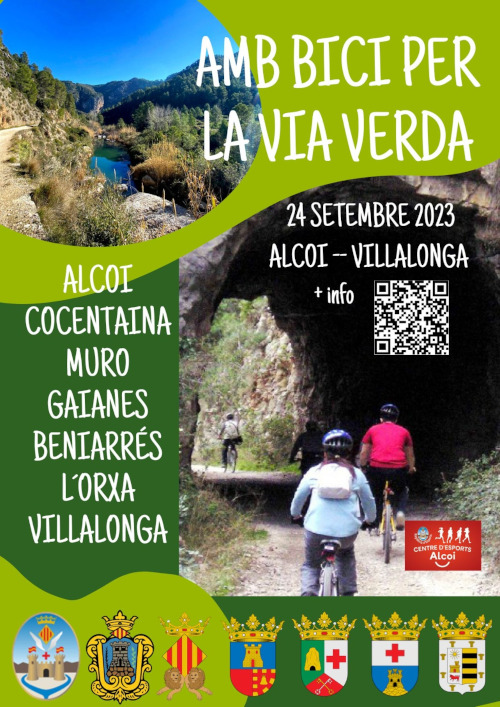 Cartel Amb bici per la via verda