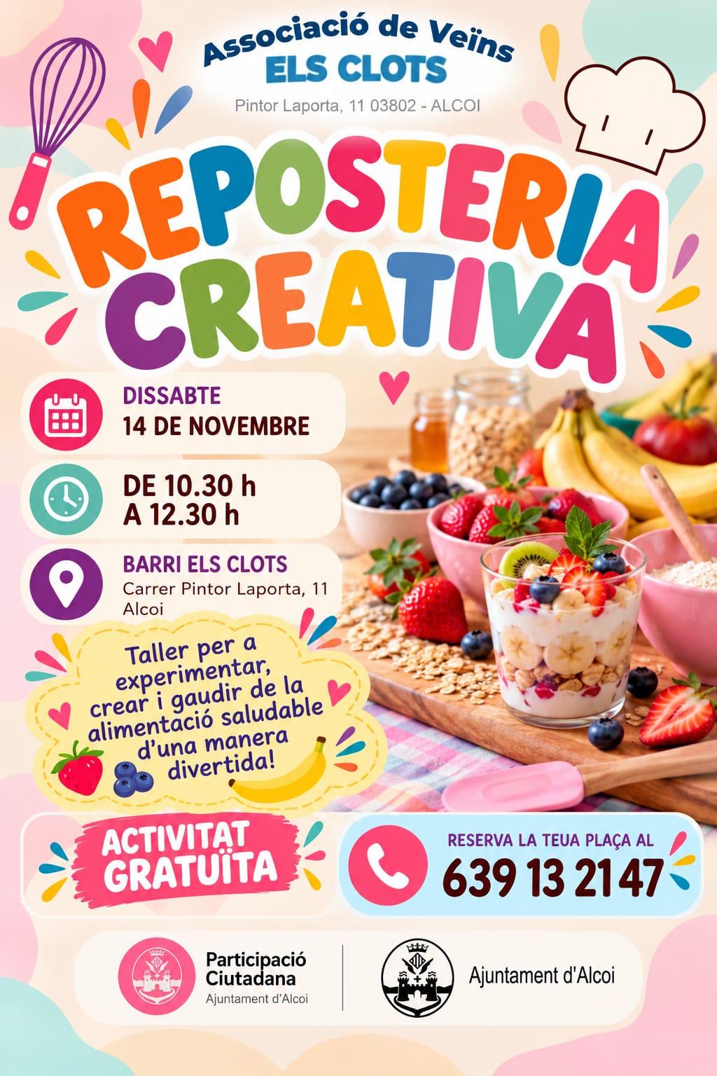 Cartell taller de reposteria creativa AV Els Clots