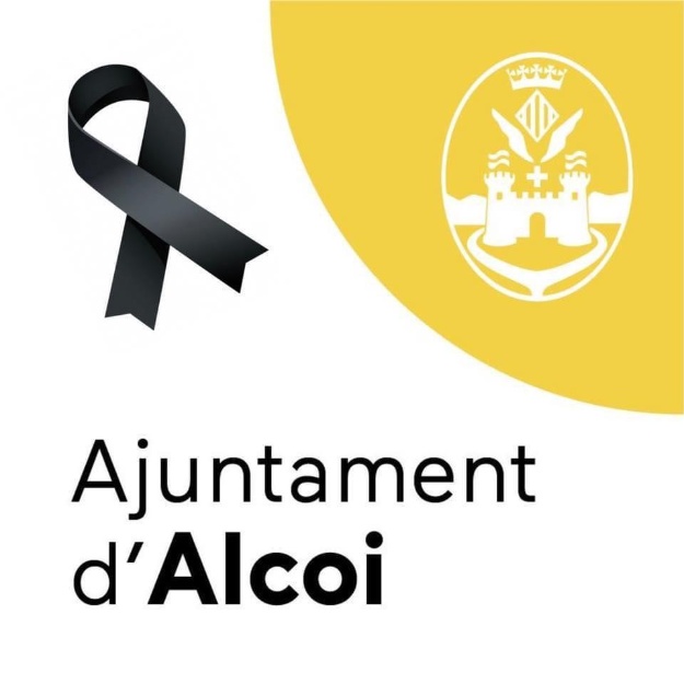 Logotip de l'Ajuntament d'Alcoi amb llaç negre de condolència