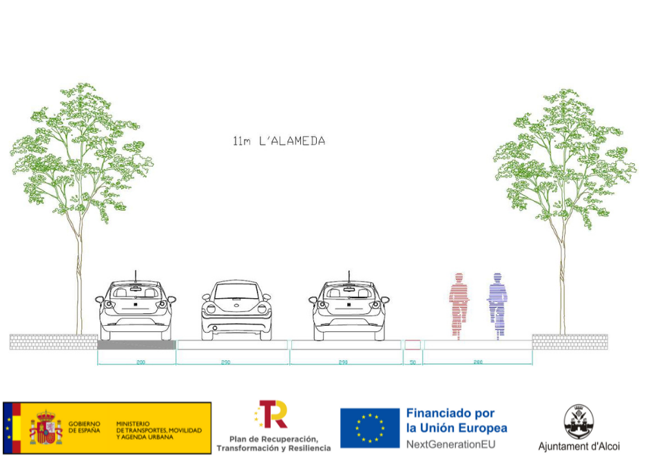 Tramo de la Alameda Camilo Sesto con logotipos de las entidades promotores del proyecto