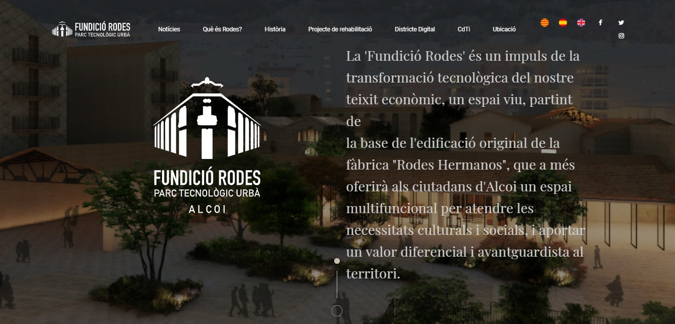 Portada de la web del parc tecnològic i cultural de Rodes