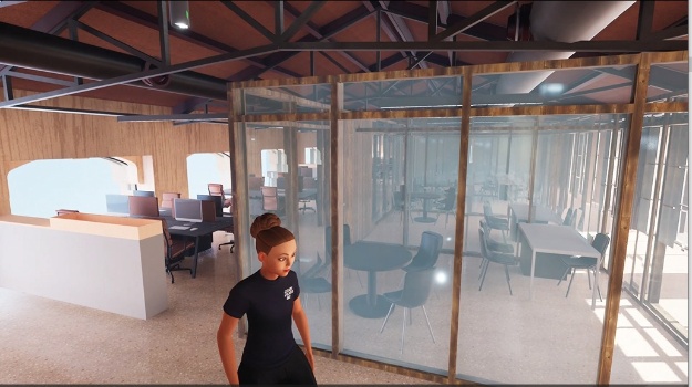 Recreación virtual de la zona de empresas en el metaverso