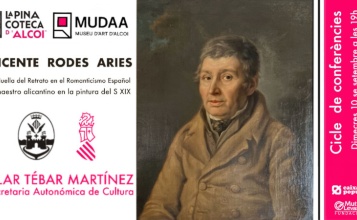 Cartel de la Conferencia con un retrato de Vicente Rodes