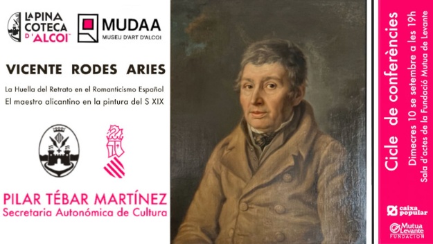 Cartell de la conferència amb un retrat de Vicente Rodes