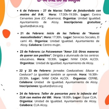 Cartel con la programación del 8-M Día de la mujer