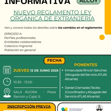 Cartel Charla informativa nuevo reglamento Ley Orgánica de Extranjería