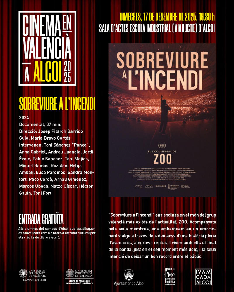 Cartell Cinema en Valencia a ALCOI 2025 Sobreviure a incendi