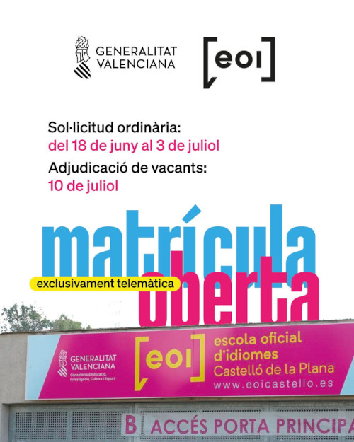 Cartell Matrícula oberta exclusivament telemàtica Escoles Oficials d'idiomes