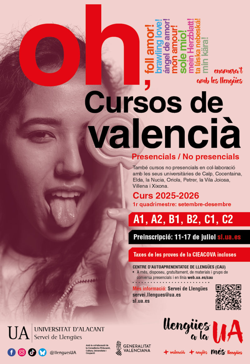 Cartel informativo cursos de valenciano UA primer cuatrimestre 2025-26