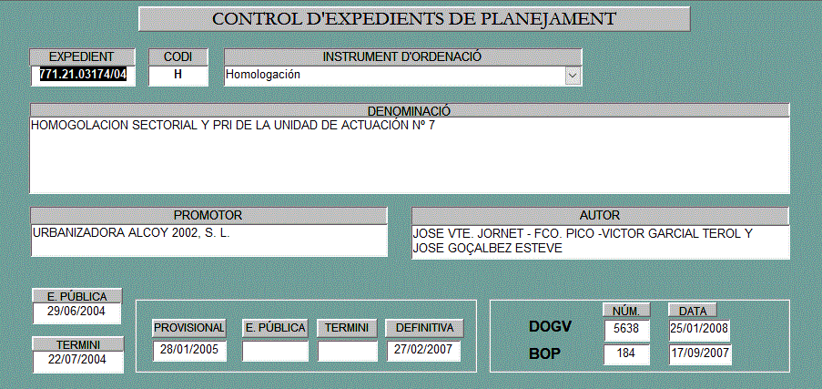 Ficha 63 Homologación sectorial y PRI de la Unidad de Actuación num. 7 (descripción detallada a continuación)