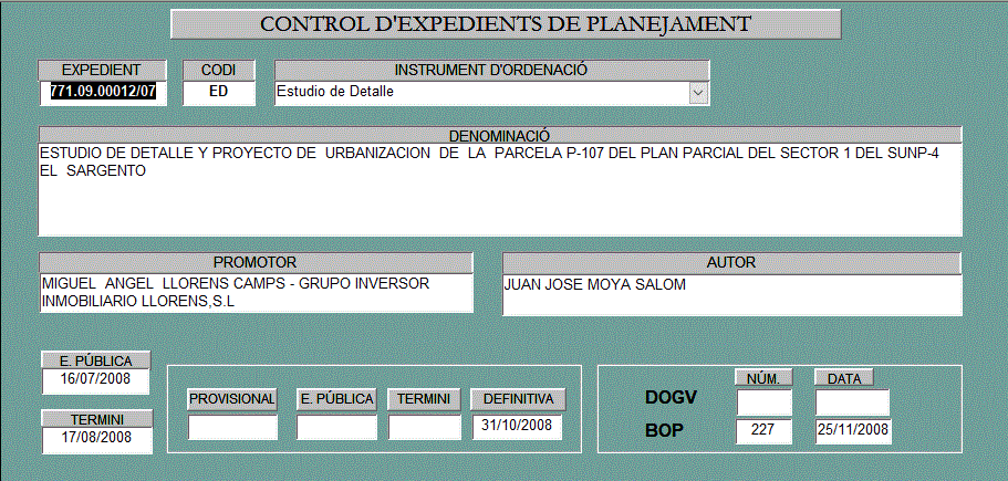 Ficha 68 Estudio de Detalle de la parcela P-107 del Plan Parcial sector 1 del SUNP-4 Sargento (descripción detallada a continuación)