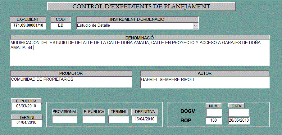 Ficha 77 Modificación Estudio de Detalle Doña Amalia, calle en Proyecto y acceso a Garajes Dña. Amalia, 44 (descripción detalla a continuación)