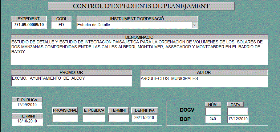 Ficha 80 Estudio Detalle ordenación volúmenes solares Alberri-Montduver-Assegador y Montcabrer barrio Batoy (descripción detallada a continuación)