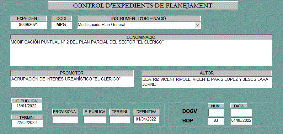 Captura 96 Modificación Puntual Nº 2 del Plan Parcial del Sector El Clérigo (descripció detallada a continuació)