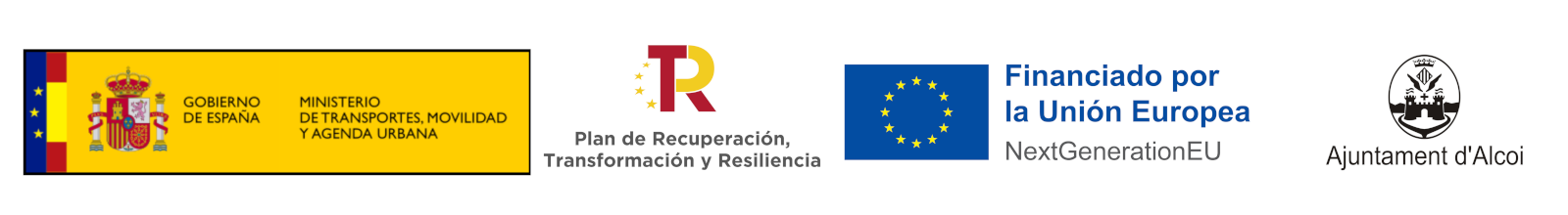 Logotips Programa d'ajudes a municipis per a la implantació de zones de baixes emissions i transformació digital i sostenible del transport urbà, en el marc del Pla de Recuperació, Transformació i Resiliència