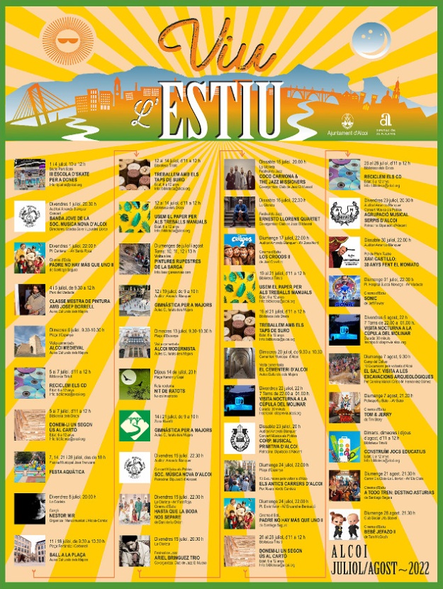 Cartel de las actividades incluidas en 'Viu l'Estiu' Alcoy Julio-Agosto 2022