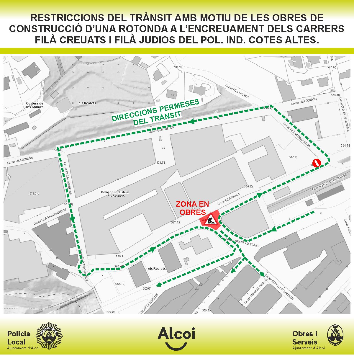 Imatge canvi de circulació en Cotes Altes per les obres en la rotonda