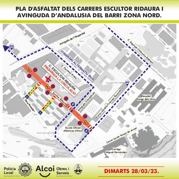 Plànol de les obres d'asfaltat de la Zona Nord