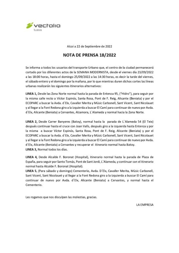 Nota de prensa de Vectalia