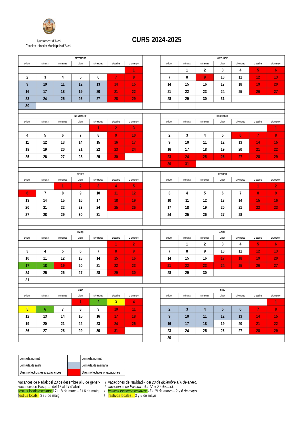 Calendari escolar 2024-2025