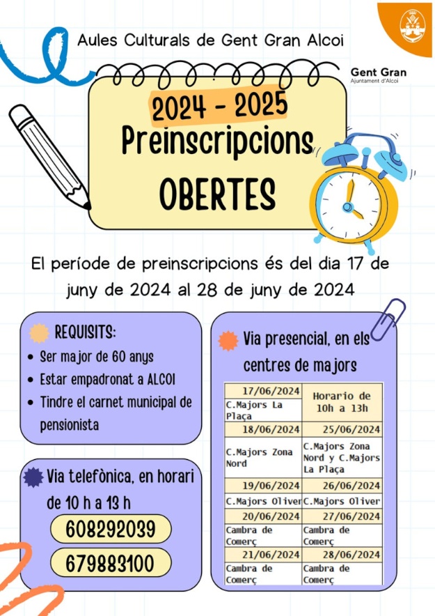 Cartell Preinscripcions Aules Culturals Gent Gran