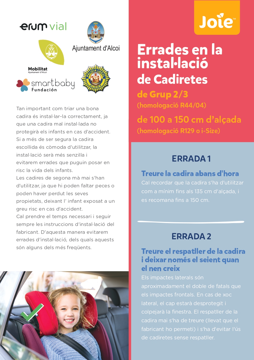 Cartell Errades en la instal·lació de cadires infantils, pàgina 1. Veure informació en el pdf adjunt