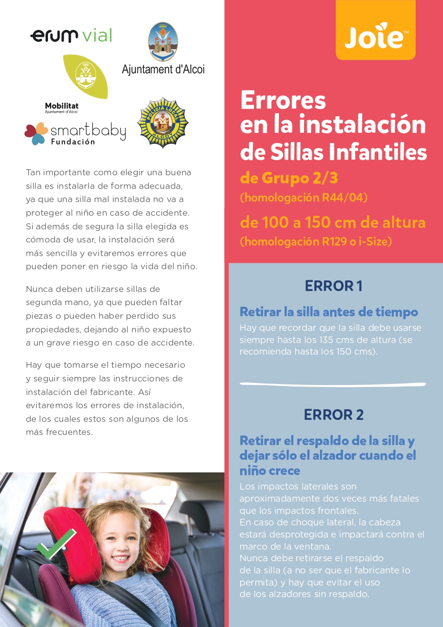Cartel Errores en la instalación de sillas infantiles, página 1. Ver información en el pdf adjunto