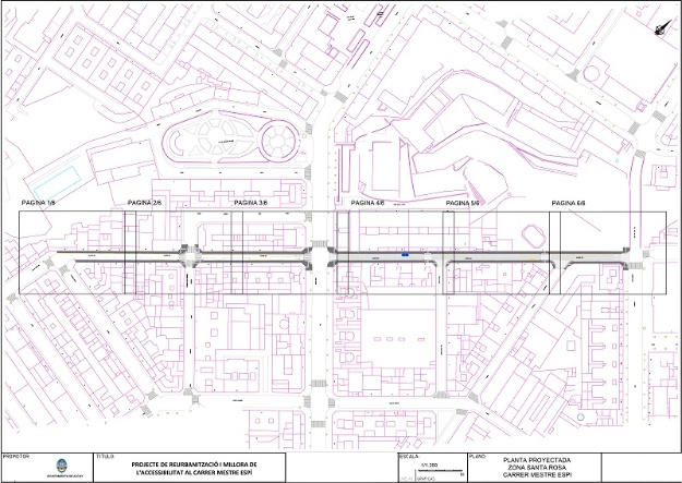 Plànol de la remodelació de les voreres i els rastells del carrer Mestre Espí