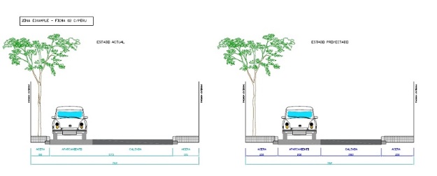 Plano con el estado actual y el estado proyectado de la calle Perú