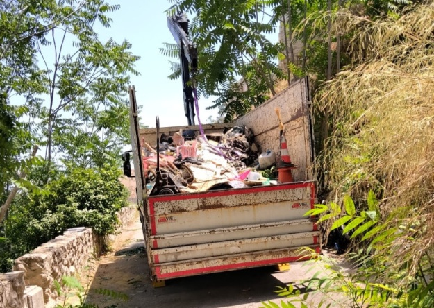 Camió ple de brossa al Carrer Fraga