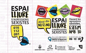 Cartell No és No. Espai lliure d'agressions sexistes. Telèfons: 016, 112, 091