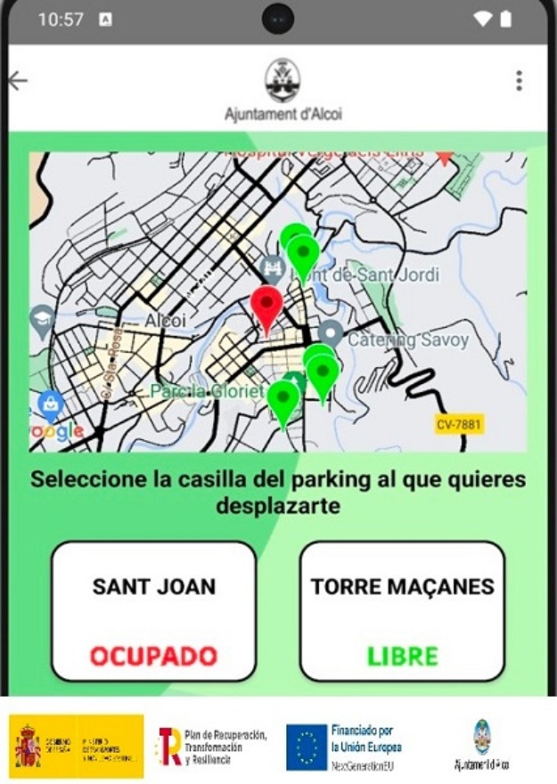 Captura de pantalla de la app Parkings con las indicaciones correspondientes