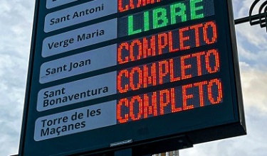 Panell informatiu que mostra per a cadascun dels 6 pàrquings si està lliure o complet