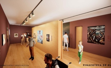 Recreació virtual d'una sala amb públic de la futura pinacoteca municipal d'Alcoi