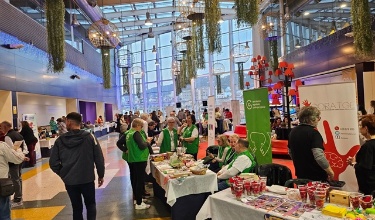 Estands de las Trobades Solidàries de 2024 informando a la ciudadanía en el Centre Comercial Alzamora