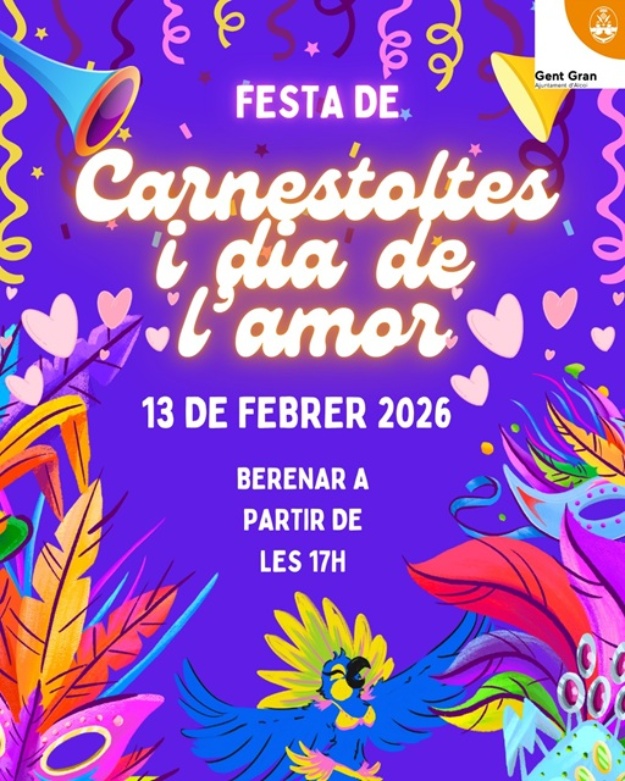Cartel Carnaval y día del amor. 13 de febrero de 2026