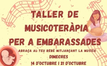 Cartell taller musicoterapia per a embarassades