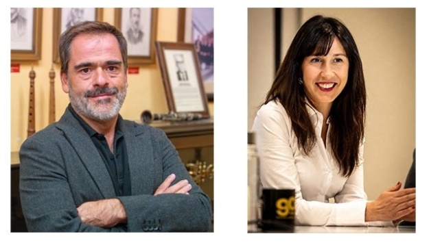 Jose del Valle director del himno y Lola Llopis Autora del cartel de Fiestas