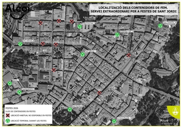 Plànol amb la ubicació dels contenidors en festes